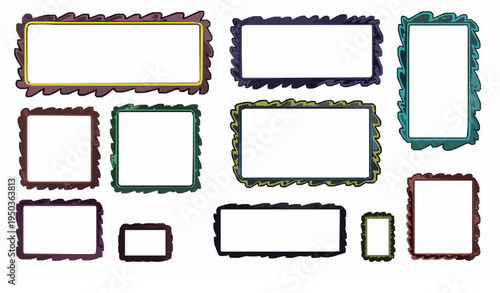 Hand drawn colorful squiggly rectangle frames vector abstract border set