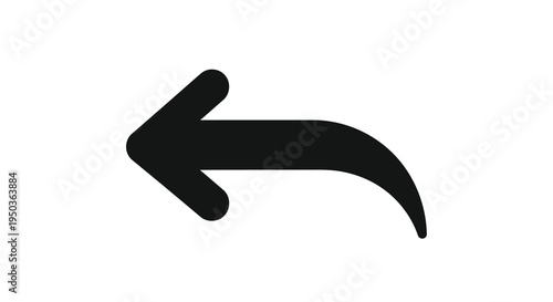 A simple stylized black arrow points to the left with a curved tail suggesting direction or navigation high quality