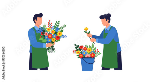 Florist Arranging Bouquet and Single Flower from Bucket