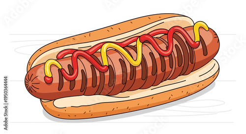 Delicious Grilled Sausage in a Bun with Ketchup and Mustard