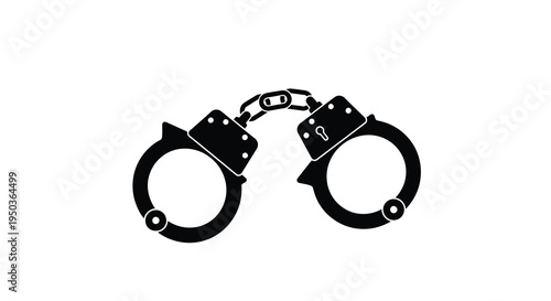 A stark black silhouette depicts a pair of closed handcuffs symbolizing restraint law enforcement and potential loss high quality