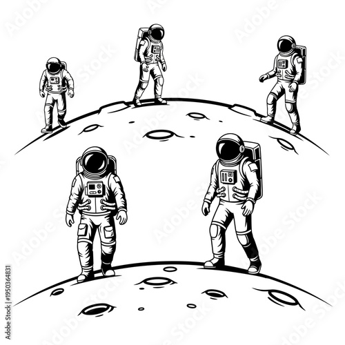 Astronauts on Moon Surface, Space Exploration, Lunar Landscape, Science Fiction Art