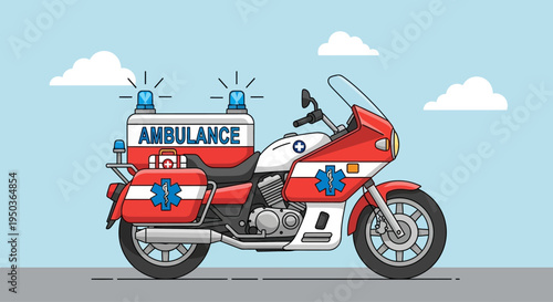 Ambulance Motorcycle Emergency Medical Service Vehicle with Blue Lights and Star of Life