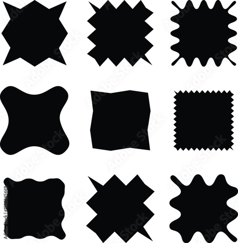 Nine black abstract shapes with jagged and wavy edges on white black shapes jagged edges geometric shapes
