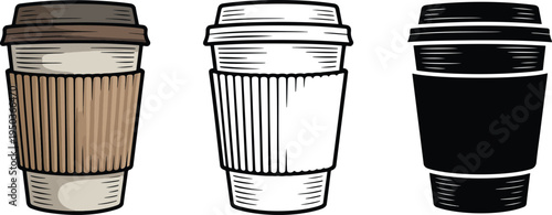 Coffee mug silhouette & Outline and illustration set isolated on transparent background