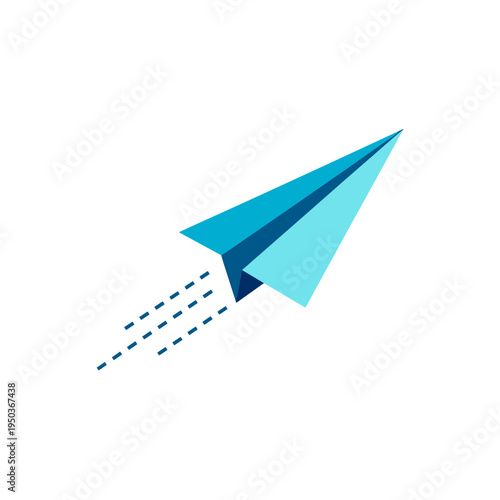 Minimalist blue paper plane icon illustration representing digital communication, fast delivery, travel, innovation, creative messaging, and business growth concepts isolated on a white background