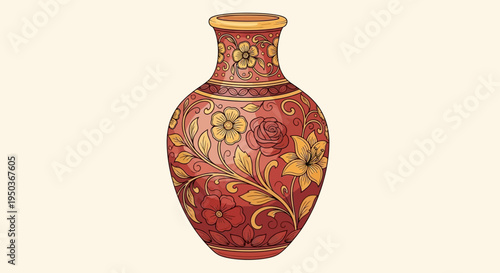 Ornate Decorative Ceramic Vase with Floral Patterns.