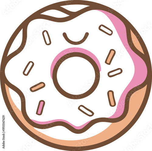 Sweet frosted donut with sprinkles offers a delicious dessert icon.