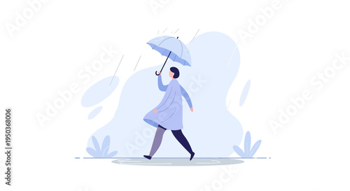 Person walking with an umbrella on a rainy day protecting themselves from the weather.