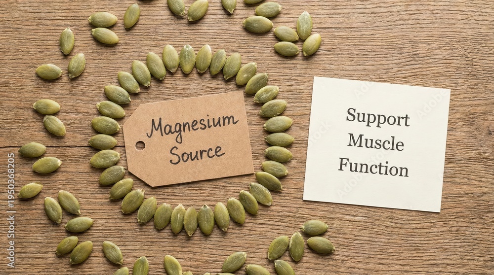 Naklejka premium Flat-lay Pumpkin Seeds Magnesium Source 2K