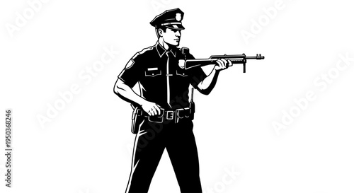 Police officer holding a rifle in uniform.