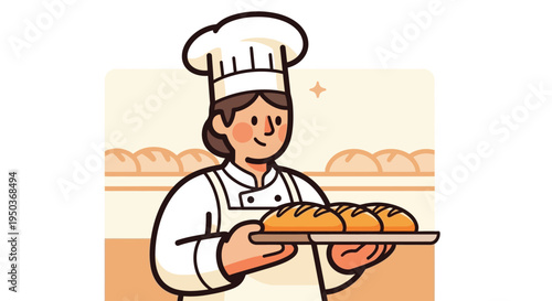 Professional Baker Holding Freshly Baked Bread Loaves on a Tray.