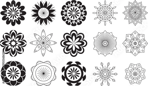 set of floral mandala designs on white background