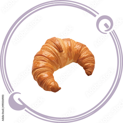 Golden baked croissant pastry rests isolated within a decorative.