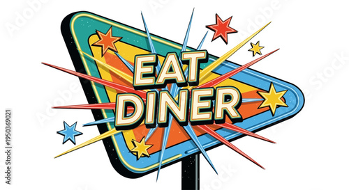 Retro Eat Diner Sign with Starburst and Lights.