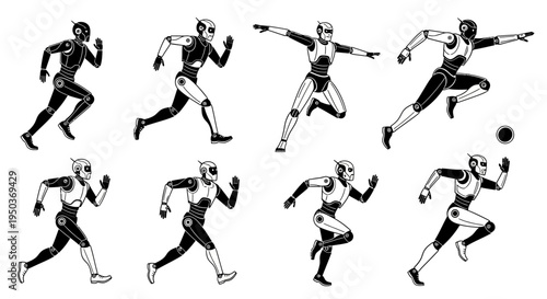 Futuristic Robot Running Sequence Animation Frames, Sci-Fi Android Character Motion Study