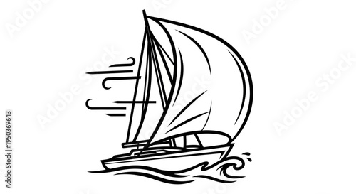 Sailboat sailing on water with wind lines illustration.