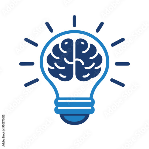 A blue lightbulb containing a brain representing innovative thought silhouette