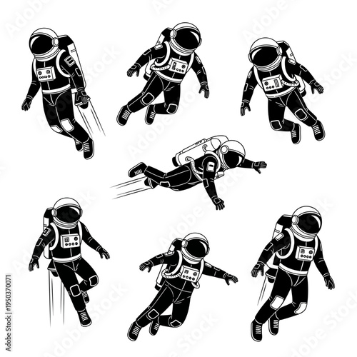 Astronauts in Space: Set of Diverse Poses for Sci-Fi and Exploration Themes