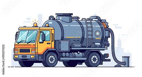 Vacuum Truck Pumping Sewage from Manhole in City Street