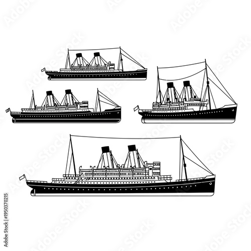Vintage Ocean Liners Collection: Retro Ships Illustration