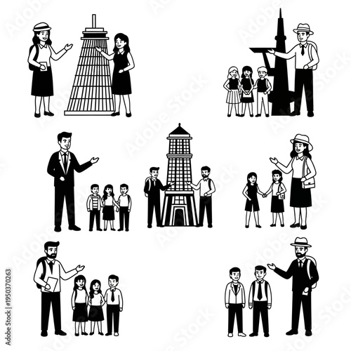 Tour Guide with Tourists Visiting Landmarks, Educational Tours, City Exploration