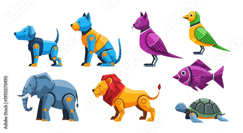 Robotic Animals Collection: Dog, Elephant, Lion, Bird, Fish, Turtle, Cat