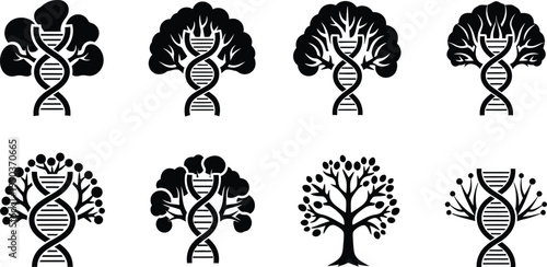Dna tree illustrations representing genetic evolution and nature connection