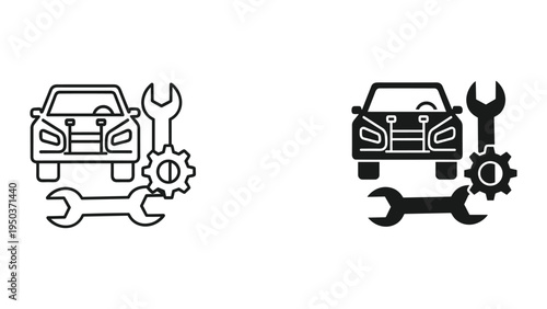Car Repair Service Icon with Wrench and Gear - Auto Mechanic, Workshop, Automotive Iconography