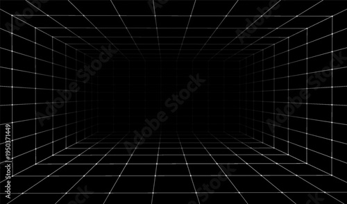 3d grid line background digital design for games and abstract technology perspective backdrop. Futuristic geometric cyber floor and graphic space virtual reality.