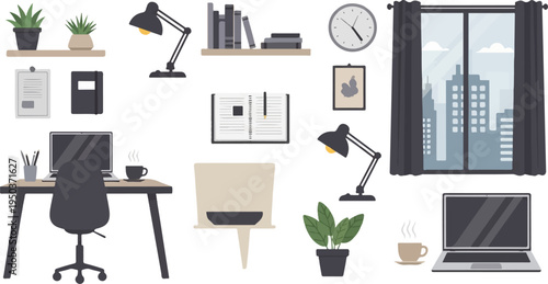 Cozy home office with city view