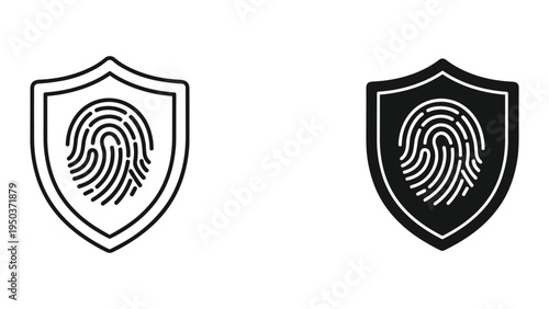 Fingerprint Security Shield Icons: Outline and Solid, representing identity verification, data protection, and privacy