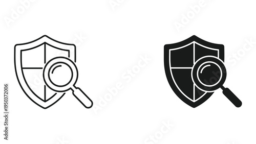 Shield with Magnifying Glass Icon: Security Research, Protection and Analysis Concepts