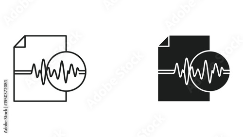 Audio File Icon with Sound Waveform - Line and Silhouette