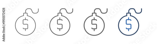 
outline icon set debt with money and bomb design