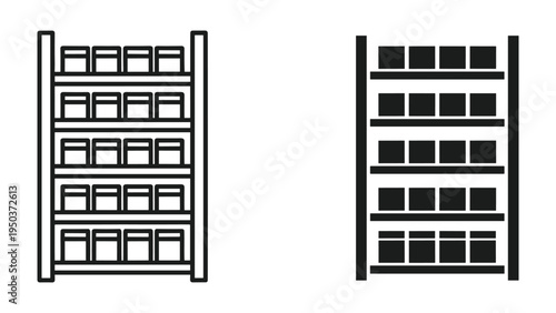 Two Racks of Storage Shelves with Boxes and Containers - Simple Line Art Icons