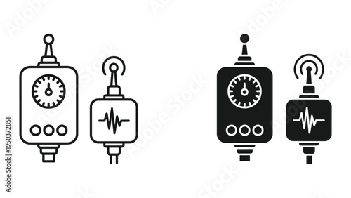 Medical Monitor Device Icons: ECG Heartbeat and Gauge with Buttons, Vector Illustration