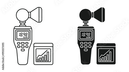 Anemometer and Data Graph Icons: Line Art and Silhouette for Meteorology and Performance Tracking
