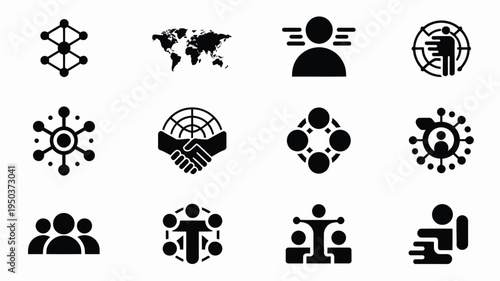 Collection of minimalist startup logos and icons for business and networking concepts on white background