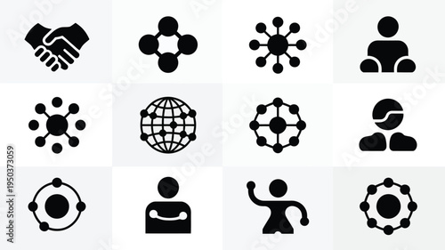 Collection of minimalist startup logos and icons for business teamwork and global connections
