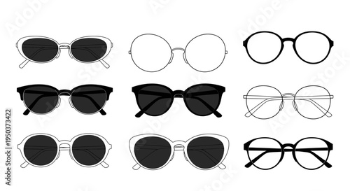 Collection of Diverse Sunglasses Styles: Round, Oval, Cat-Eye, Vintage & Modern Eyewear