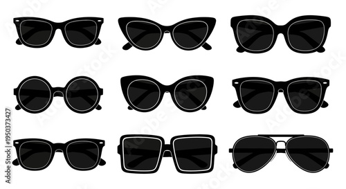 Collection of Black Sunglasses Assortment, Fashion Eyewear Styles