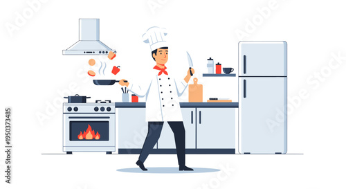 Chef Cooking Delicious Food in Modern Kitchen