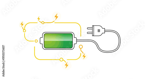 Battery Charging Concept: Energy Flow, Electricity, Power Supply, Rechargeable Battery Icon