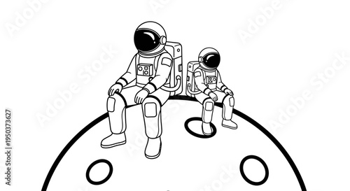 Astronauts Sitting on Moon Surface, Space Exploration, Cosmic Journey