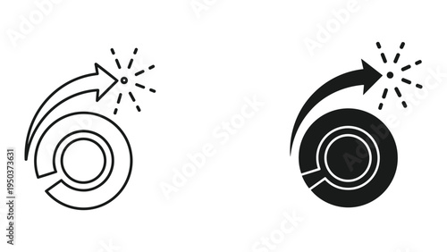 Success Arrow Icon Symbol with Sparkles and Circular Target or Goal Graphic, Line and Solid Icons