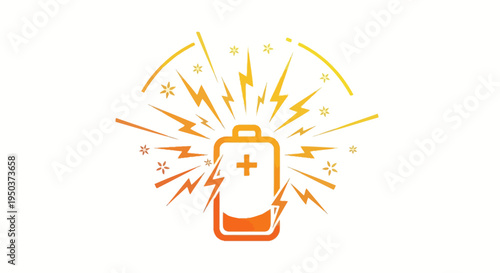 Battery Energy Charge Icon with Lightning Bolts and Sparkles