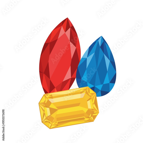 Assortment of Sparkling Gemstones: Ruby, Sapphire, and Emerald Cut Yellow Gem