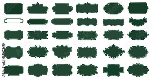 Collection of decorative emblems and labels on dark background