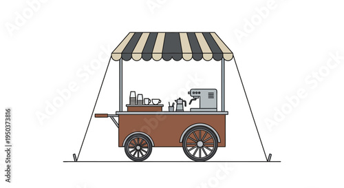 Vintage Coffee Cart with Espresso Machine and Drinks, Outdoor Cafe Stall